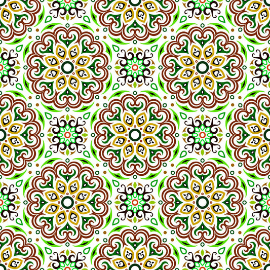 Green - Brown Mandala Fabric - 155i