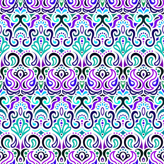 Turquoise - Purple - Blue Abstract Doodle Fabric 1002i