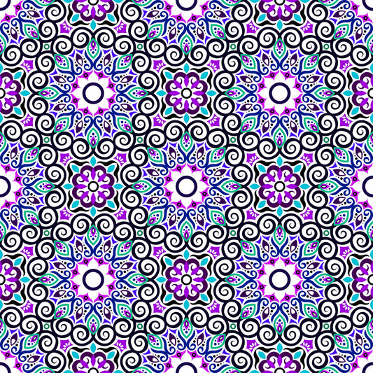 Purple - Turquoise - Blue Mandala Fabric - 125i