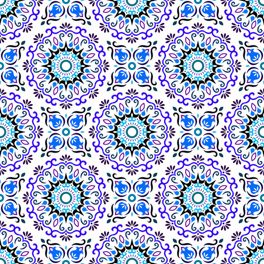 Blue - Turquoise - Purple Mandala Fabric - 174i