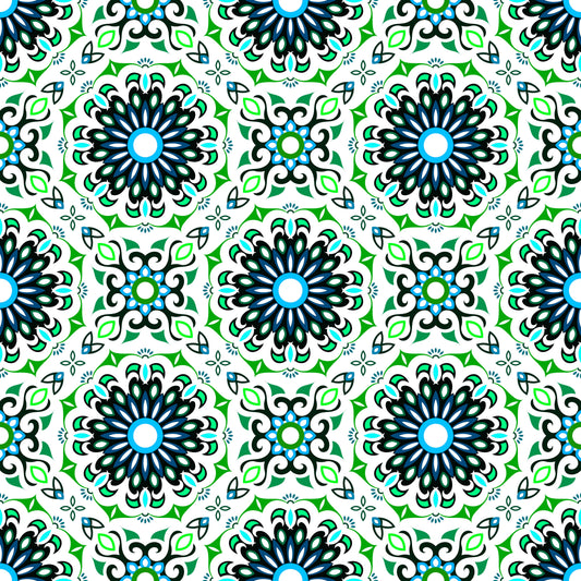 Green - Turquoise Mandala Fabric - 198i