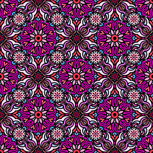 Red - Pink - Blue Mandala Fabric 2009.2