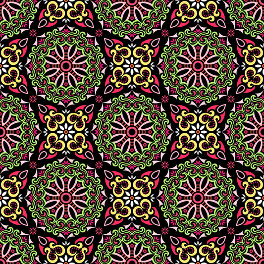 Green - Red - Yellow Mandala Fabric - 166