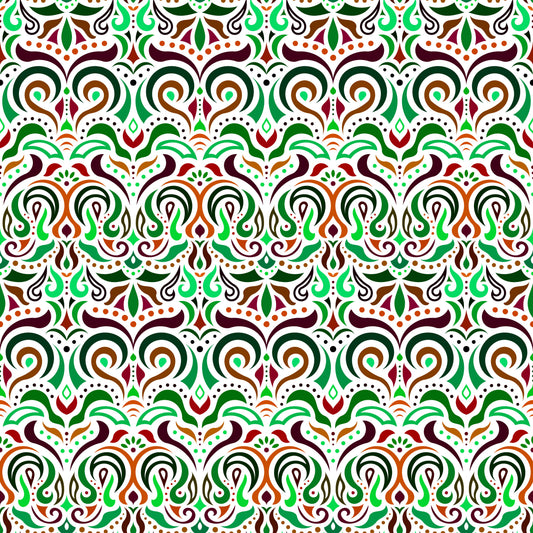 Green - Brown - Orange Abstract Doodle Fabric 1007i
