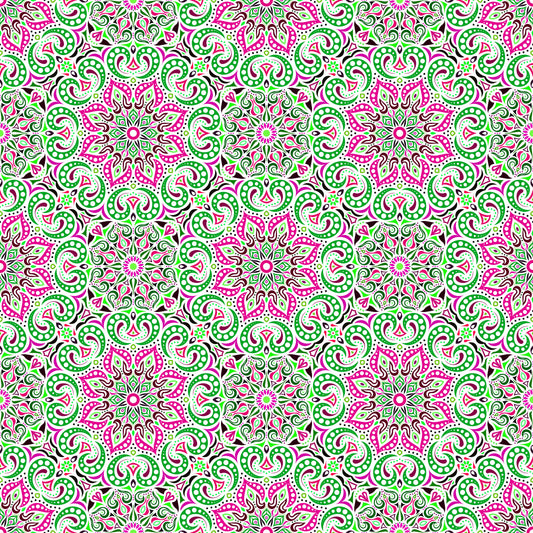 Green - Pink Mandala Fabric 2007.3i