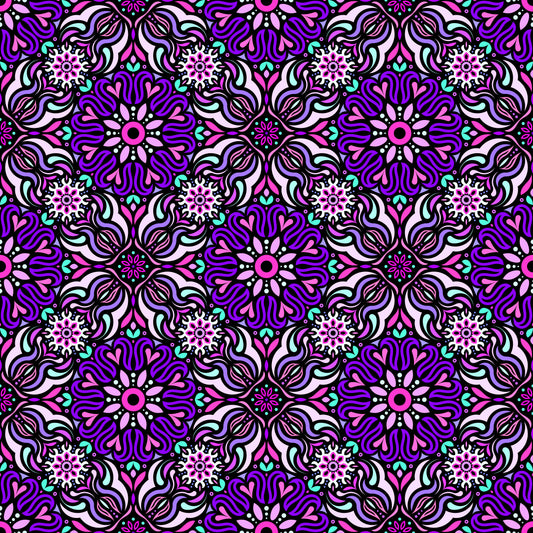 Purple - Pink - Turquoise Mandala Fabric 2009.2