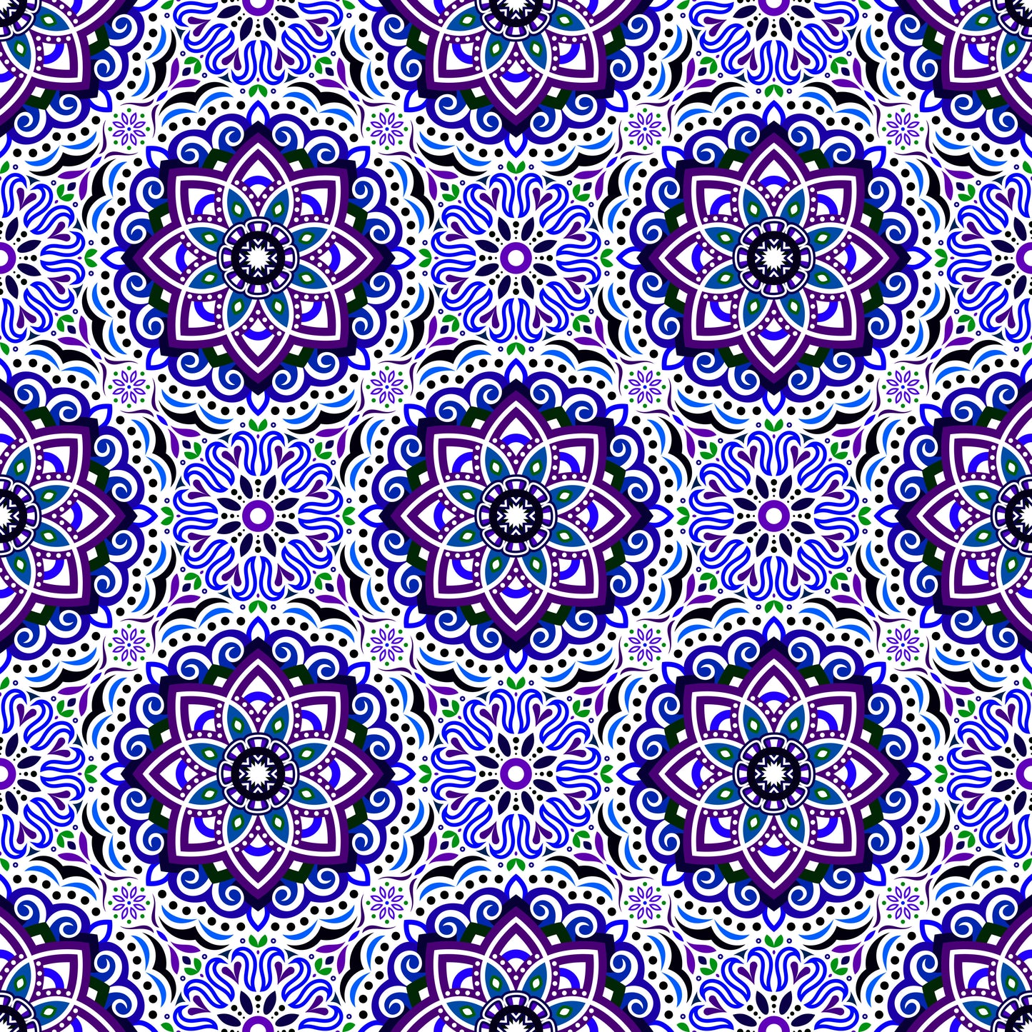 Blue - Purple - Green Mandala Fabric 2009.3i