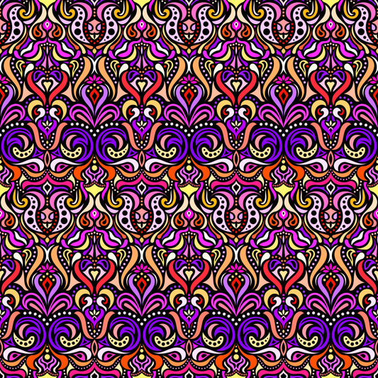 Purple - Orange - Yellow Abstract Doodle Fabric 1011.4
