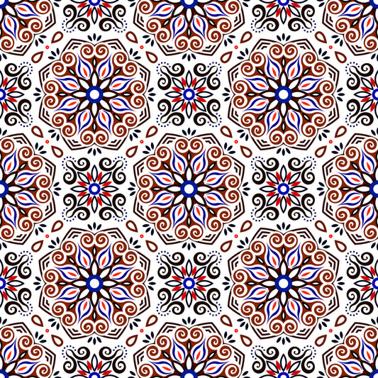 Red - Blue Mandala Fabric - 203i