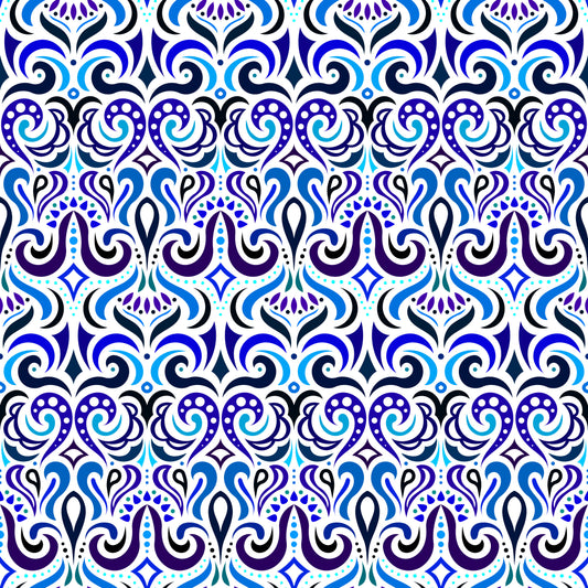 Blue - Turquoise Abstract Doodle Fabric 1001i