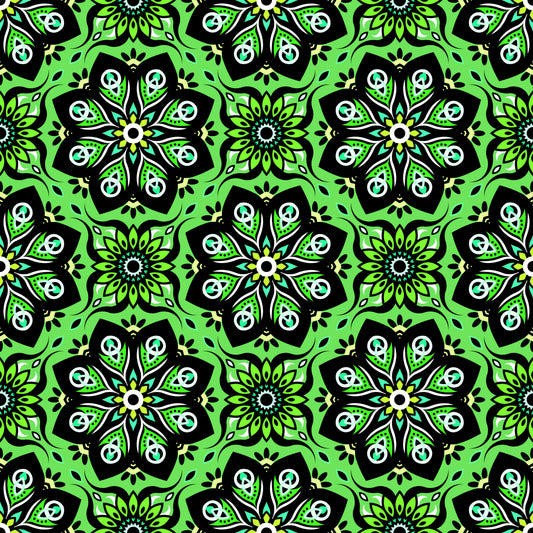 Green - Turquoise Mandala Fabric - 236