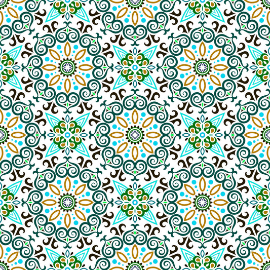 Turquoise - Yellow - Green Mandala Fabric - 138i