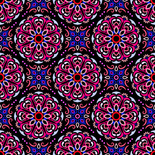 Pink - Blue - Red Mandala Fabric - 160
