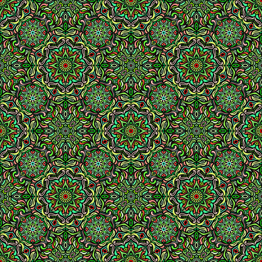 Green - Orange Mandala Fabric 2009.4