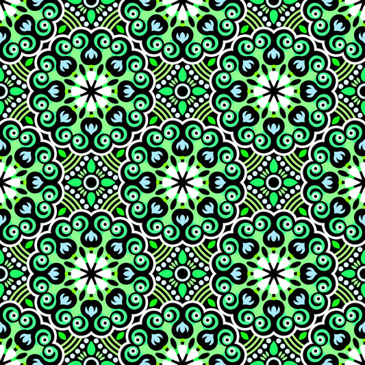 Green - Turquoise Mandala Fabric - 132