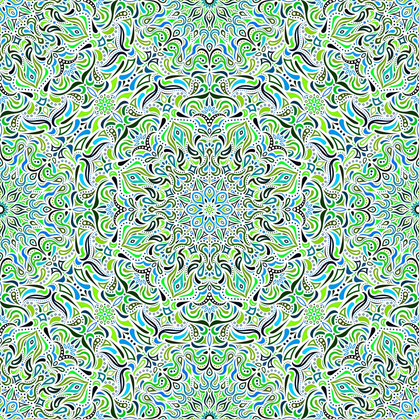 Green - Turquoise - Blue Mandala Fabric 2008.1i