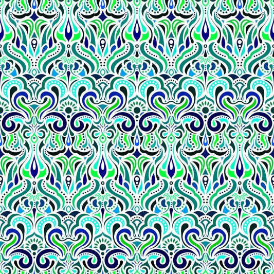 Turquoise - Blue - Green Abstract Doodle Fabric 1012i