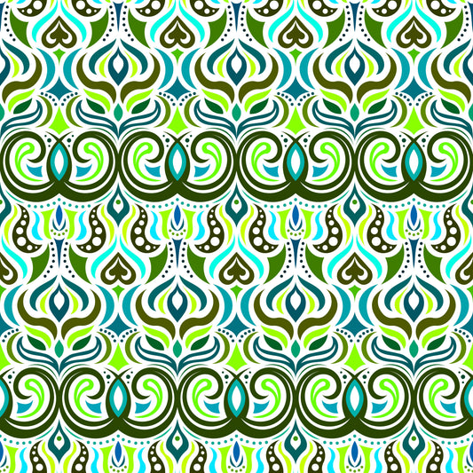 Green - Turquoise Abstract Doodle Fabric 1009.7i