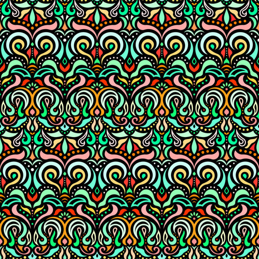 Green - Yellow - Orange Abstract Doodle Fabric 1007
