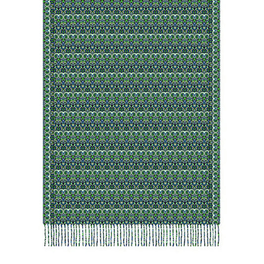 Green - Turquoise - Blue Abstract Doodle Scarf with Tassels
