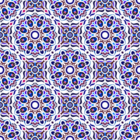 Blue - Red Mandala Fabric - 186i