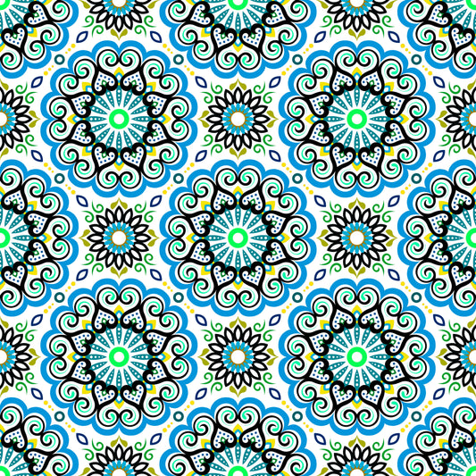 Blue - Turquoise - Yellow Mandala Fabric - 179i