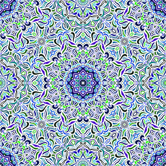 Blue - Green - Turquoise Mandala Fabric 2009.1i