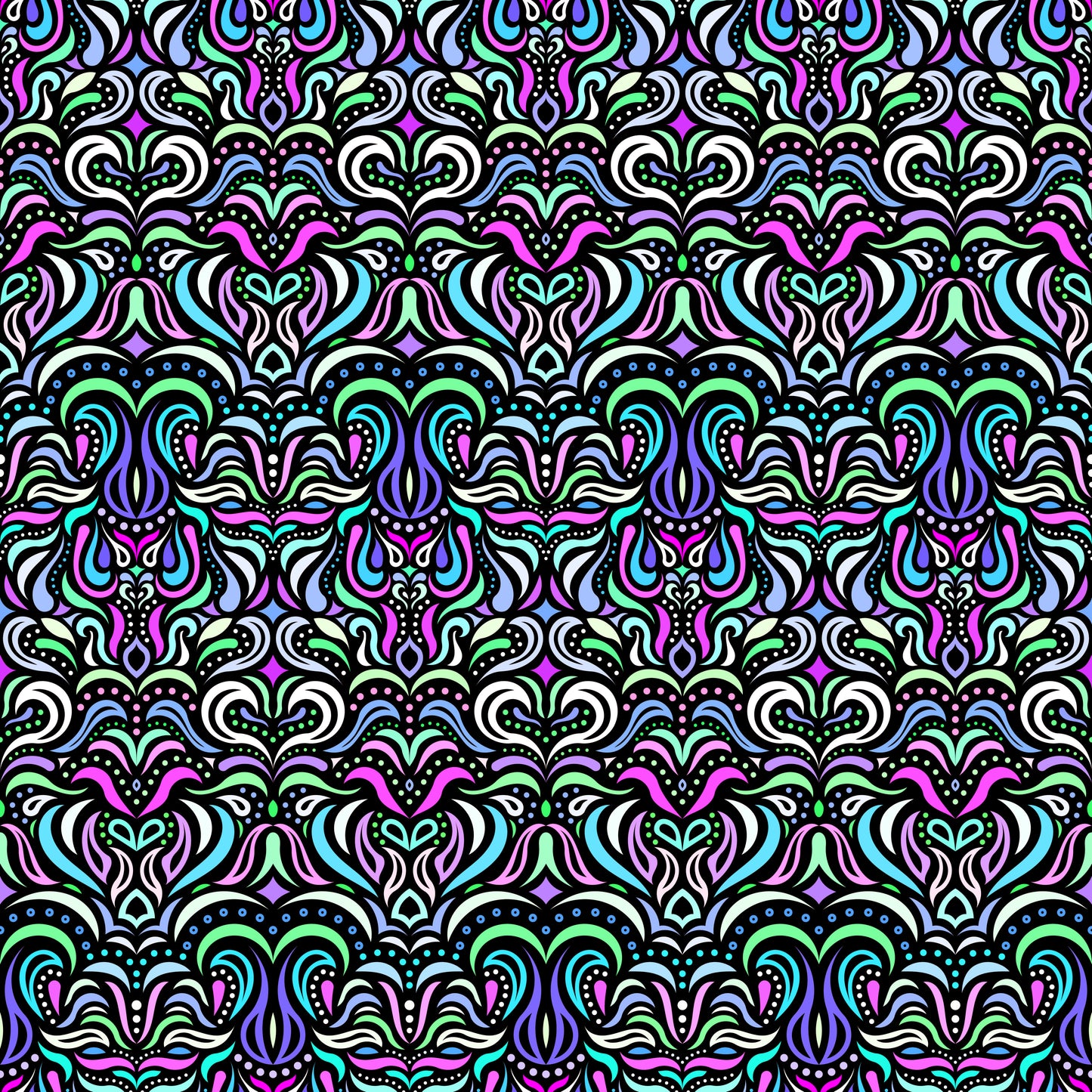 Purple - Green - Blue Abstract Doodle Fabric 1013.2