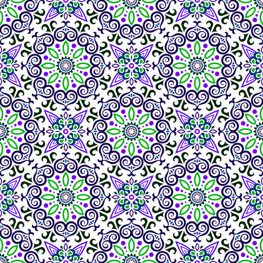 Purple - Blue - Green Mandala Fabric - 138i