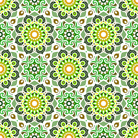 Green - Yellow - Brown Mandala Fabric - 193i