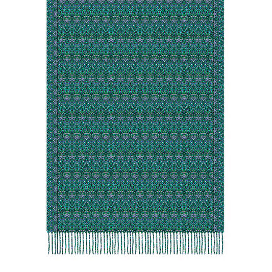 Turquoise - Blue - Green Abstract Doodle Scarf with Tassels