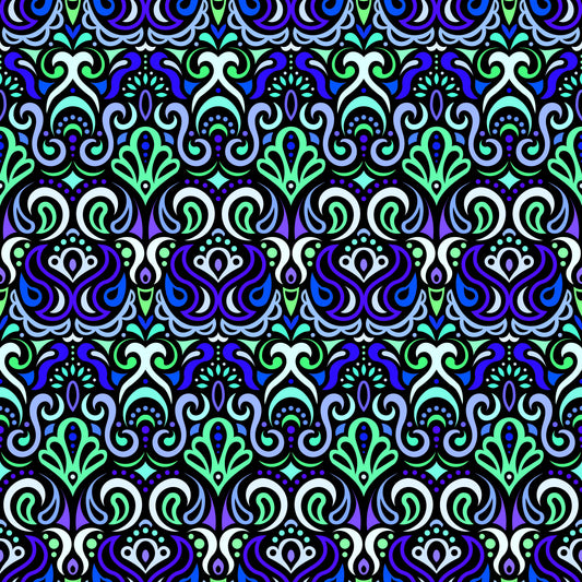 Turquoise - Blue - Green Abstract Doodle Fabric 1002