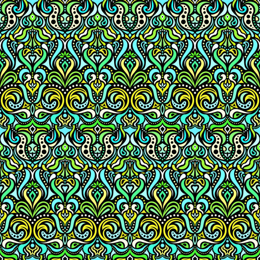 Turquoise - Green - Yellow Abstract Doodle Fabric 1011.4