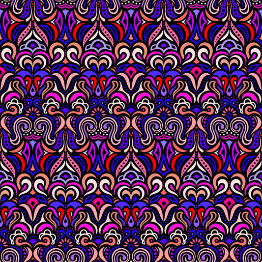 Blue - Red - Purple Abstract Doodle Fabric 1008.3