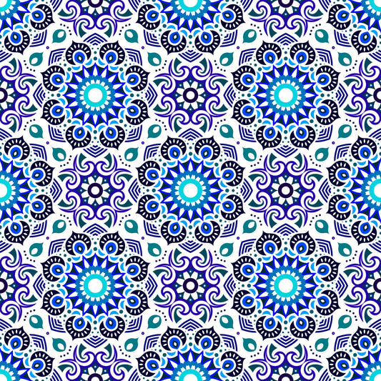 Turquoise - Blue Mandala Fabric - 193i