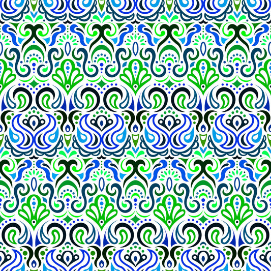 Blue - Green Abstract Doodle Fabric 1002i