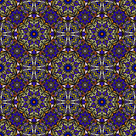 Yellow - Blue - Orange Mandala Fabric 2007.2