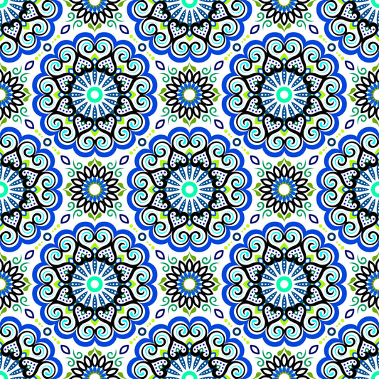 Blue - Green - Turquoise Mandala Fabric - 179i