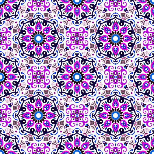 Purple - Blue - Pink Mandala Fabric - 140i