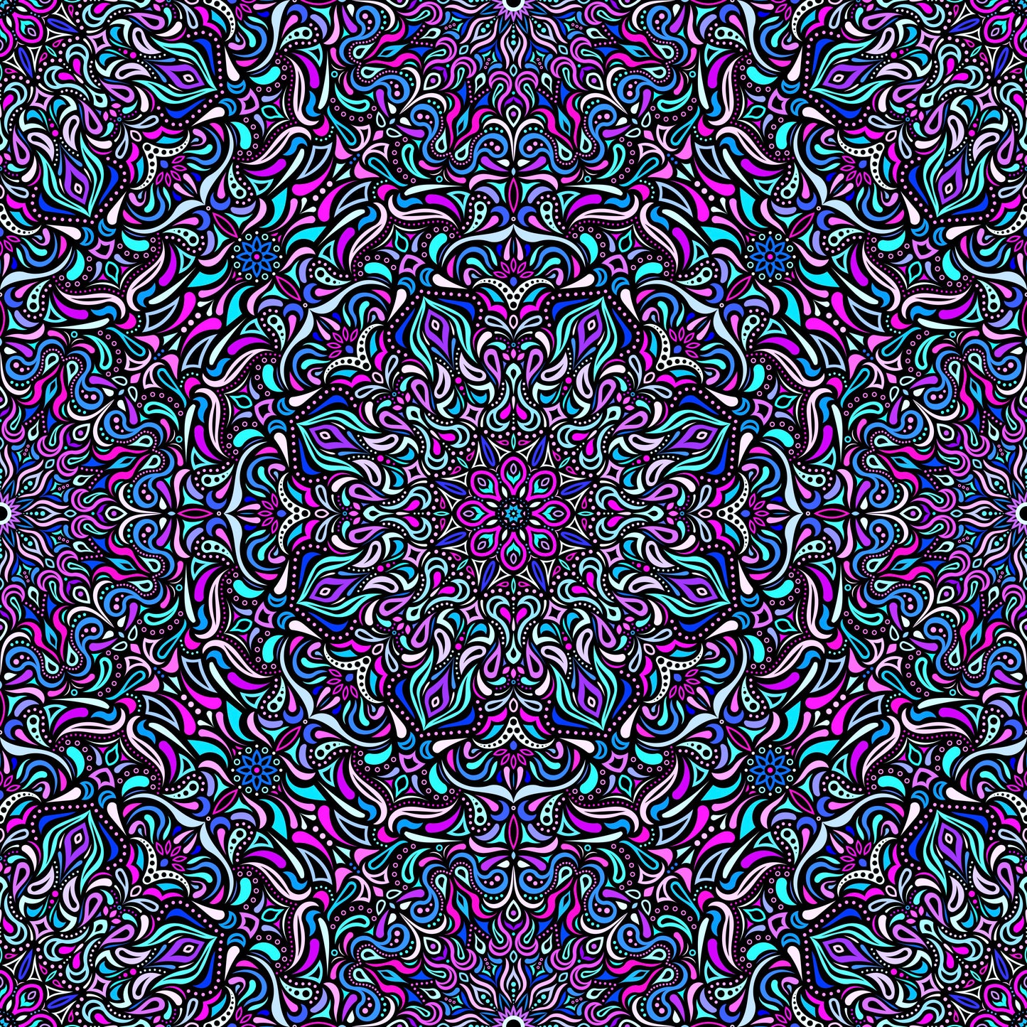 Turquoise - Pink - Blue Mandala Fabric 2008.1