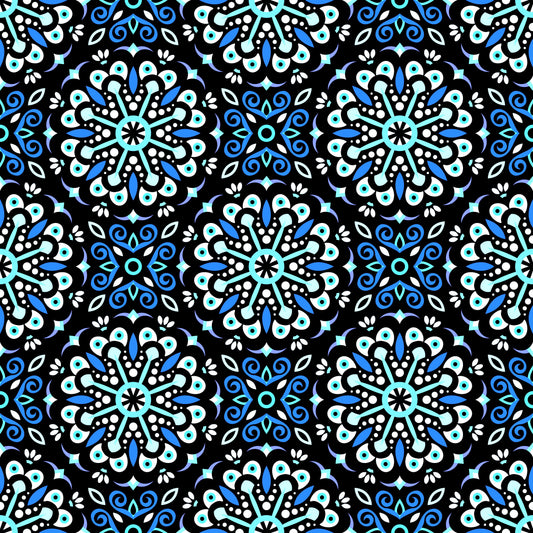 Blue - Turquoise Mandala Fabric - 156