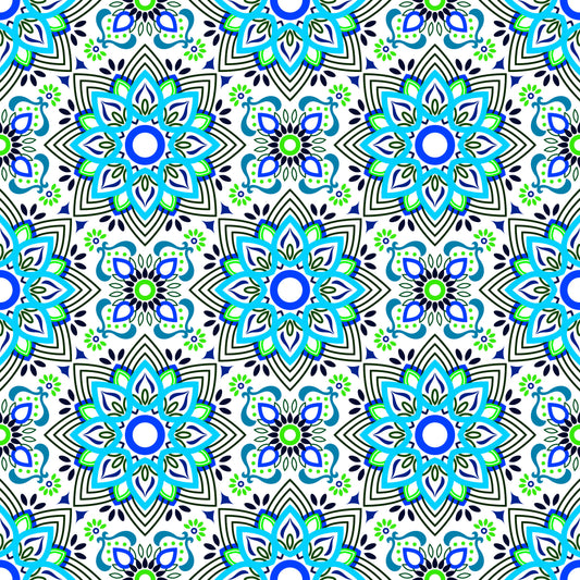 Turquoise - Green - Blue Mandala Fabric - 145i