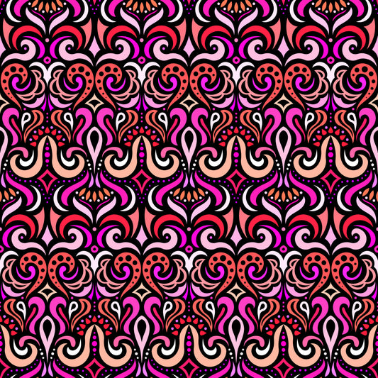 Red - Pink Abstract Doodle Fabric 1001