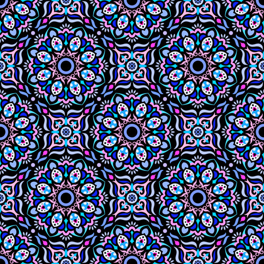 Blue - Pink - Turquoise Mandala Fabric - 186