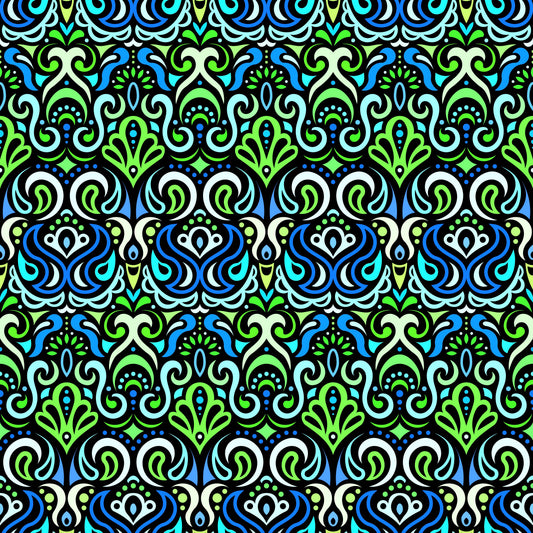 Green - Turquoise - Blue Abstract Doodle Fabric 1002