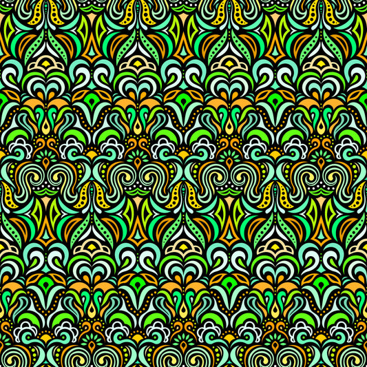 Green - Yellow Abstract Doodle Fabric 1008.3