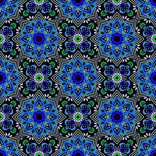 Blue - Green - Purple Mandala Fabric - 145