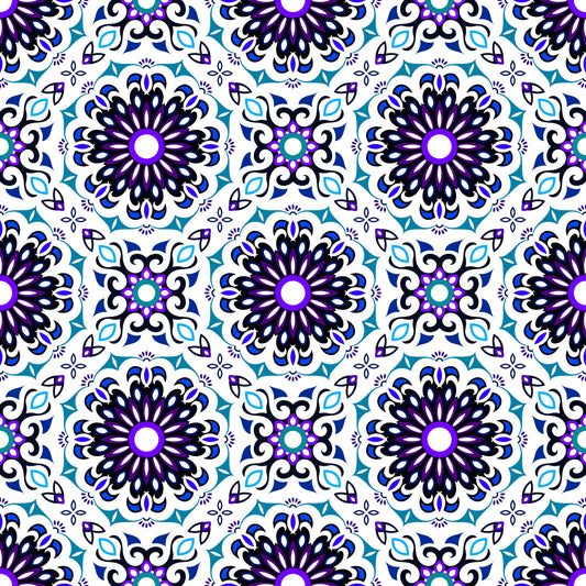 Blue - Purple Mandala Fabric - 198i