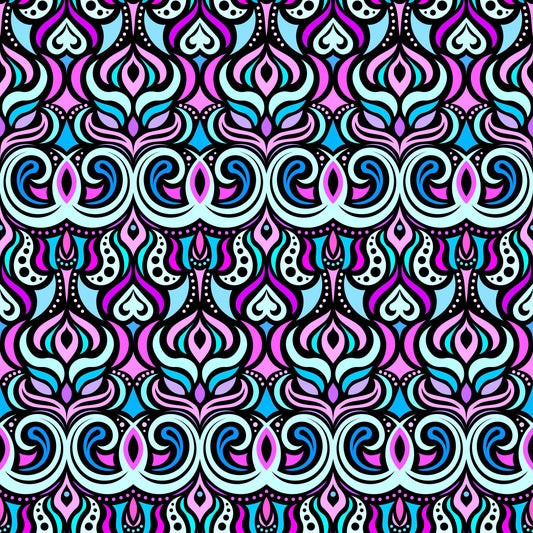 Turquoise - Purple - Blue Abstract Doodle Fabric 1009.7