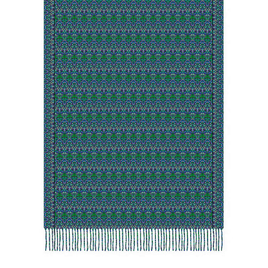 Turquoise - Green - Blue Abstract Doodle Scarf with Tassels